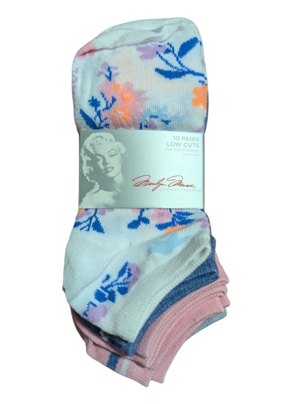 Marilyn Monroe Low Cut Socks - Blue & PINK Floral Print (10 Pairs)